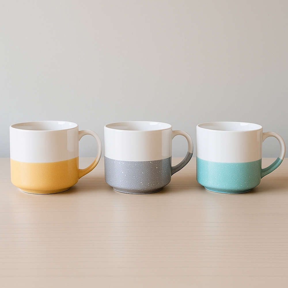 3 Over and Back Color-Dipped Mug Set – Yellow, Gray, and Aqua – Modern Speckled
